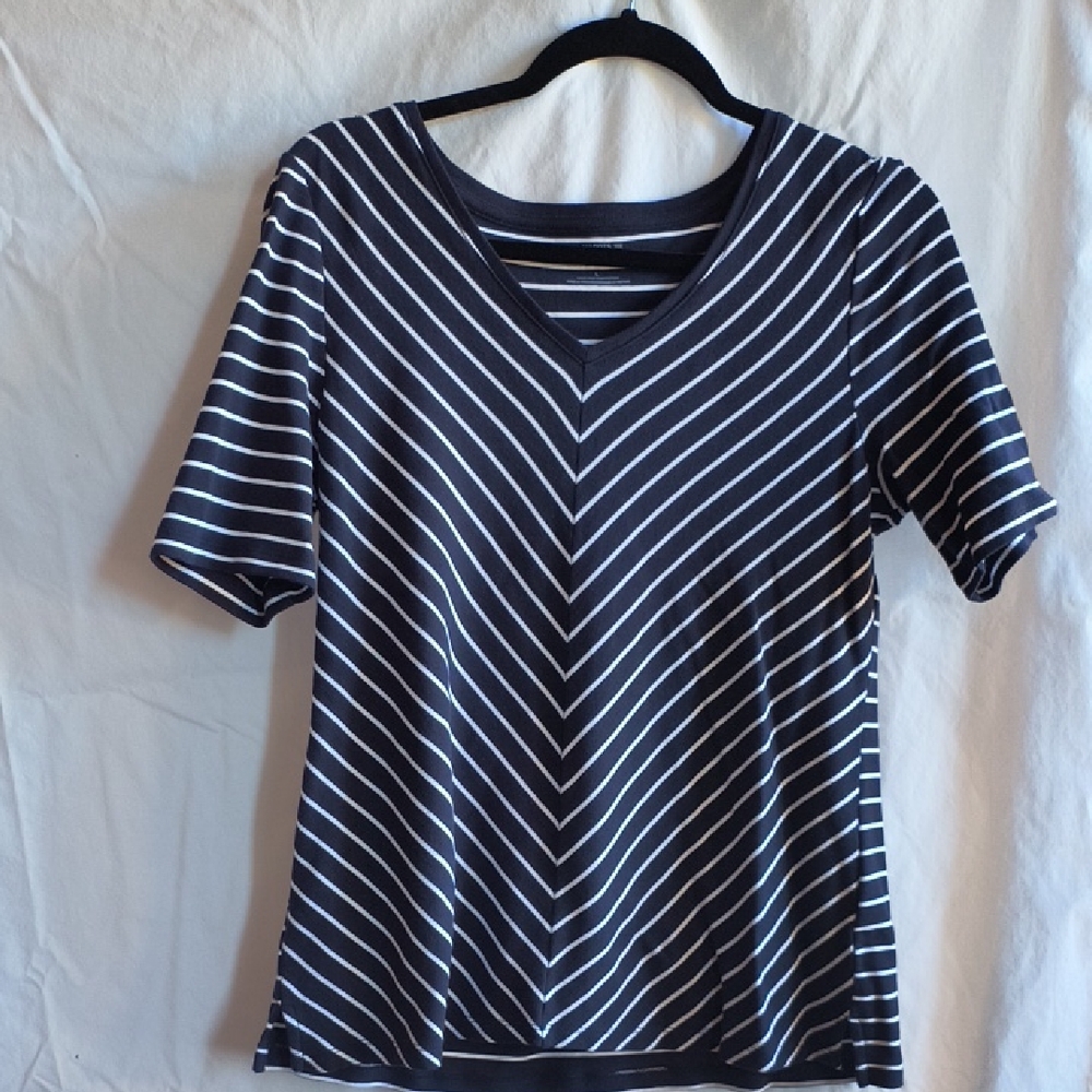 Talbots Blue and White Striped V-Neck Tee